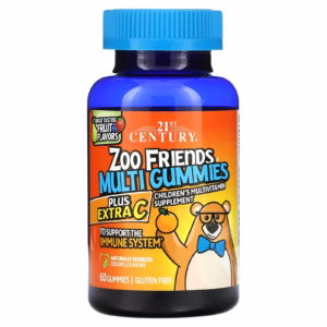 21st century، zoo friends® multi gummies plus extra c، نكهات فواكه لذيذة، 60 حبة غومي